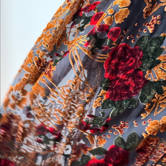 Elegant Black velvet burnout Floral Long Sleeve Dress sz M - Picture 6 of 12